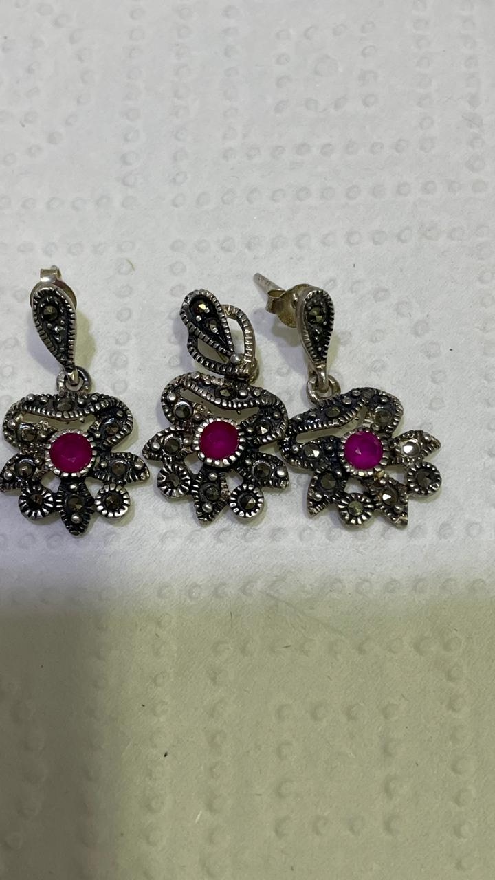 Italian Silver Set with Real Ruby & Garnet Gemstones | Premium Finish
