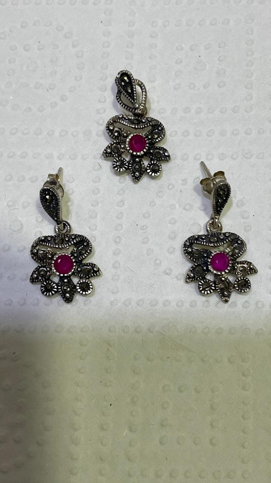 Italian Silver Set with Real Ruby & Garnet Gemstones | Premium Finish
